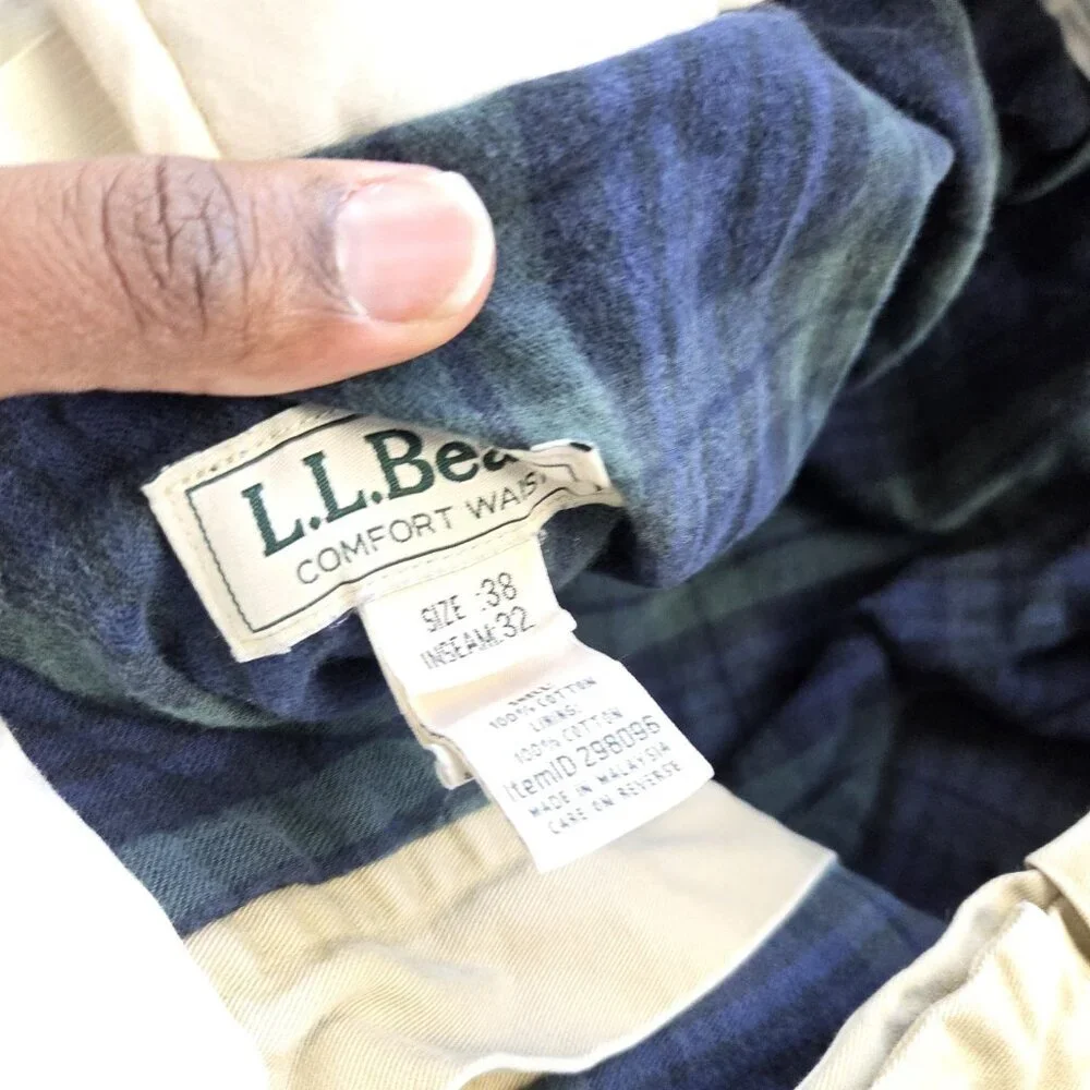 LL Bean Pants Mens 38x31 Tag 38x32 Tan Flannel Lined Outdoors Khaki Chino